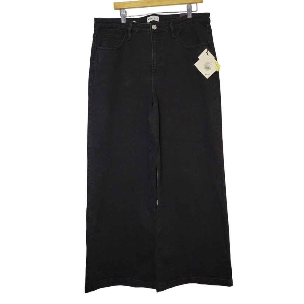 Ava & Viv Womens Wide Leg High-Rise Relaxed Fit Jeans Black Size 17R Stretch